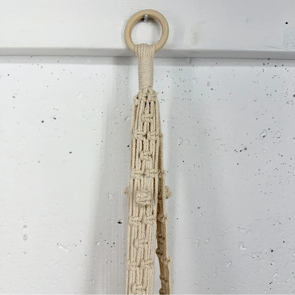 Unbranded Bohemian Off White Macrame Plant Hanger and 10 Inch Basket - Picture 3 of 17